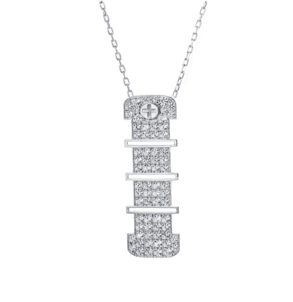 Wazna diamond pave screw pendant in white gold on a chain