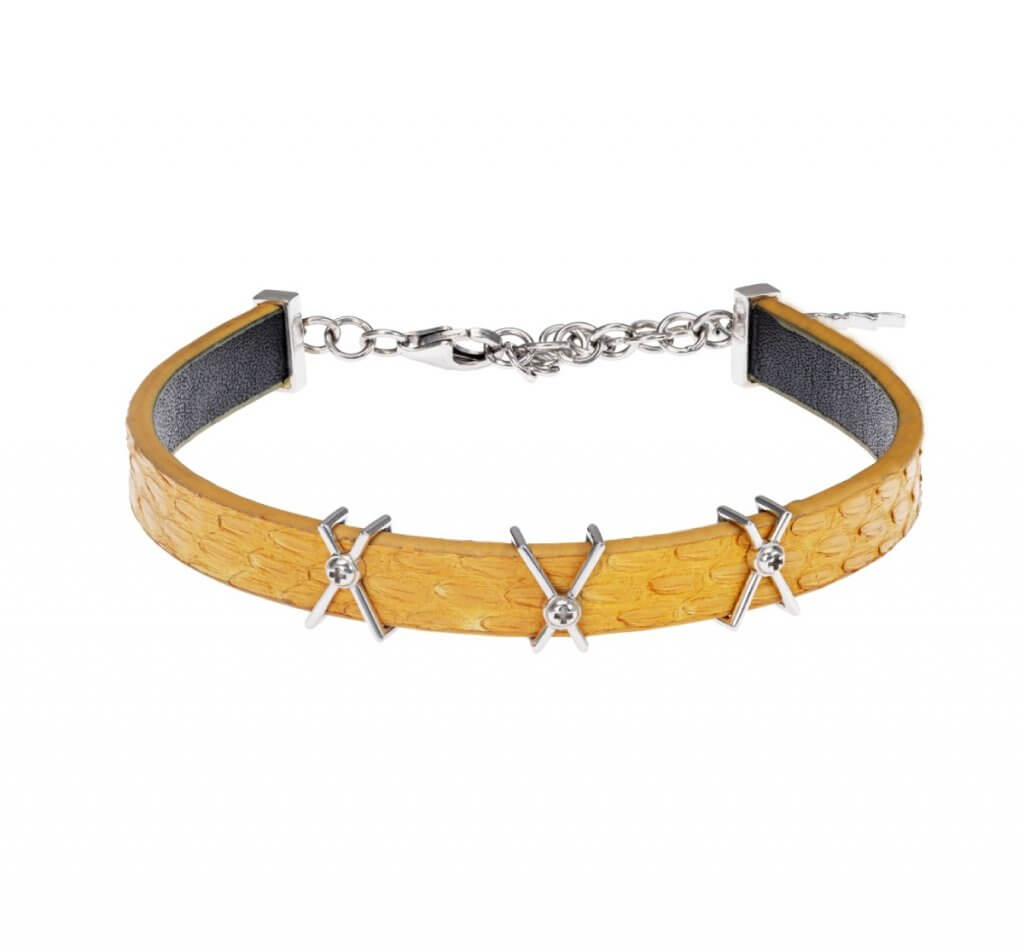 Yellow Leather Bracelet-18K Gold, Wazna Jewellery, Dubai