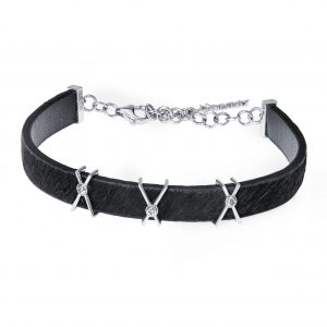 Black Leather Bracelet 18K Gold, Wazna Jewellery, Dubai