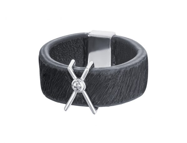 Black Leather Ring -18K Gold