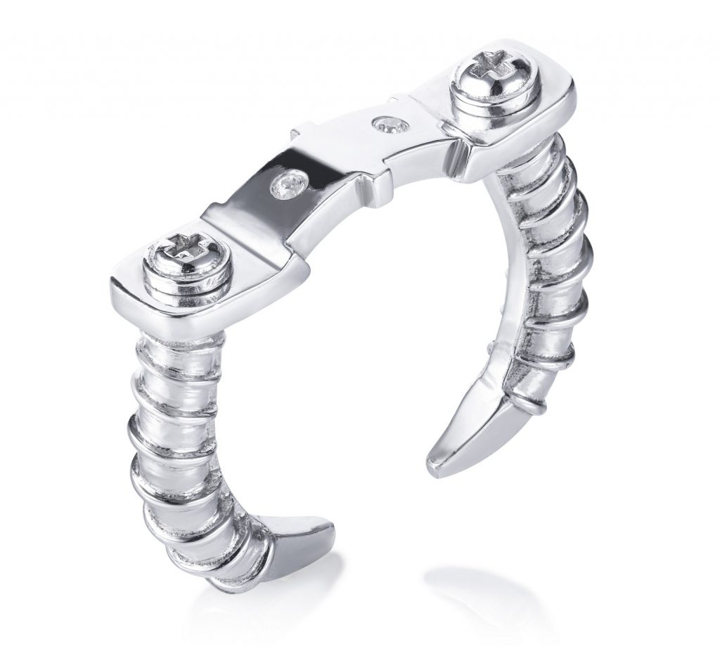 Wazna Strength of Spirit screw ring in white gold with diamond-set heads