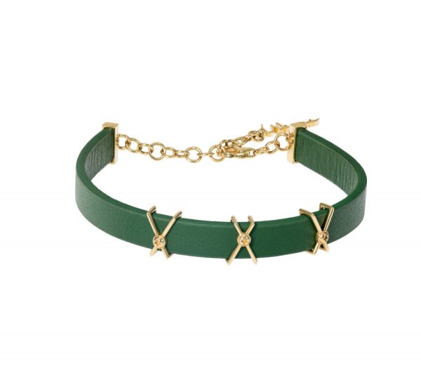 Green Leather Bracelet - 18K Gold