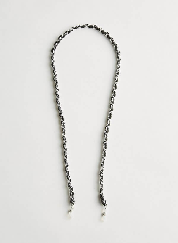 Wazna Leather Sunglasses Chain in Black/Silver Metal